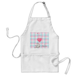 Cute Sleepy Cat Pink Blue Monogram Standaard Schort