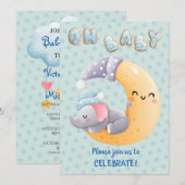 Cute Sleepy Elephant on Moon Baby Boy Shower Kaart (Voorkant / Achterkant)