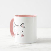 Cute Sleepy Kitty Face Pink & White Mug (Devant gauche)