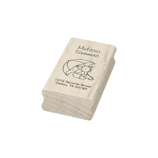 Cute Sleepy Little Fox onder Umbrella Address Rubberstempel (Stempel)
