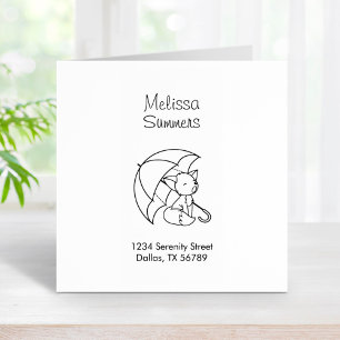 Cute Sleepy Little Fox onder Umbrella Address Rubberstempel