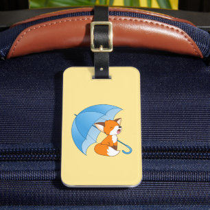 Cute Sleepy Little Fox onder Umbrella Bagagelabel