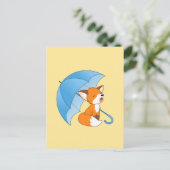 Cute Sleepy Little Fox onder Umbrella Briefkaart (Staand voorkant)