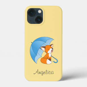 Cute Sleepy Little Fox onder Umbrella iPhone 13 Mini Hoesje