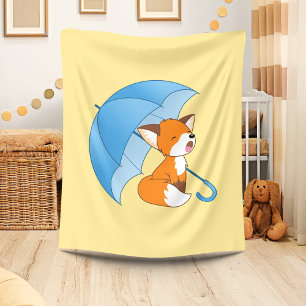 Cute Sleepy Little Fox onder Umbrella Fleece Deken