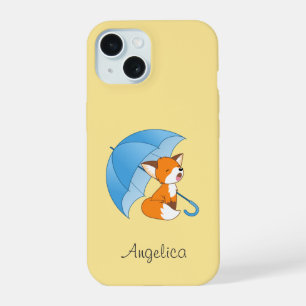 Cute Sleepy Little Fox onder Umbrella iPhone 15 Hoesje