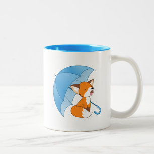 Cute Sleepy Little Fox onder Umbrella Tweekleurige Koffiemok