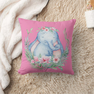 Cute Sleepy Safari Elephant PInk Floral Kinder Roo Kussen