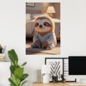 Cute Sleepy Sloth Pajamas Art Poster (Thuiskantoor)