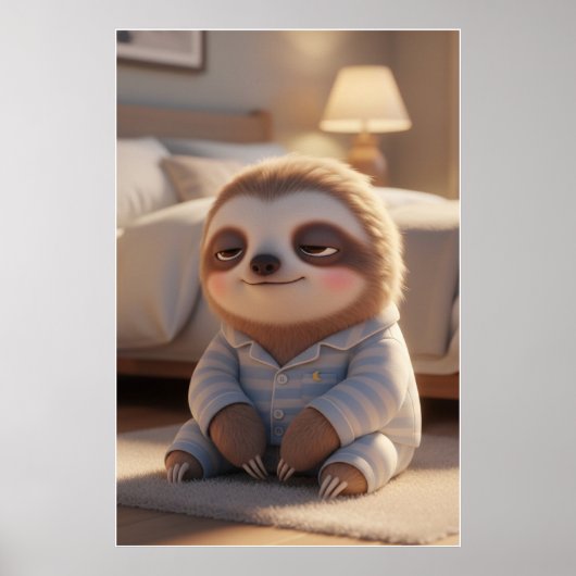 Cute Sleepy Sloth Pajamas Art Poster (Voorkant)