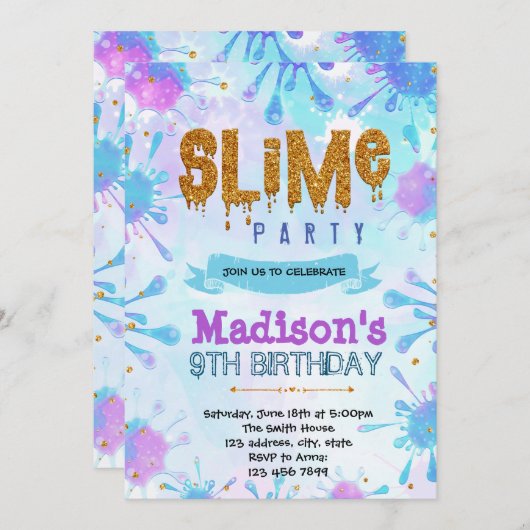 Cute slijm verjaardagsuitnodiging kaart (Voorkant / Achterkant)