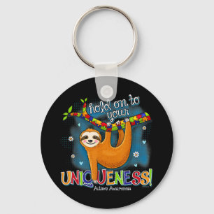 Cute sloth autisme outfit houdt vast aan je unieke sleutelhanger