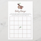 Cute Sloth Baby shower Game Bingo Brown Kawaii (Voorkant)