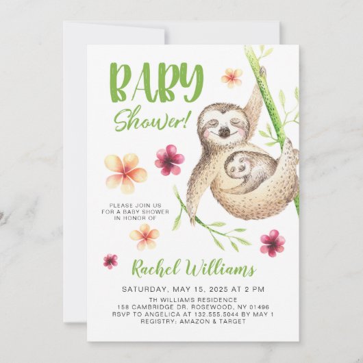 Cute Sloth Baby shower Kaart (Voorkant)