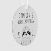 Cute Sloth Babys First KerstBlack White Ornament (voorkant)