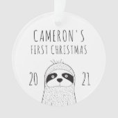 Cute Sloth Babys First KerstBlack White Ornament (voorkant)