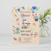 Cute Sloth Birthday Party Kaart (Staand voorkant)