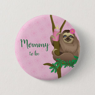 Cute Sloth Blush Pink mammie om Baby shower te wor Ronde Button 5,7 Cm