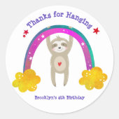 Cute Sloth Boho Rainbow Kawaii Birthday Dank je Ronde Sticker (Voorkant)