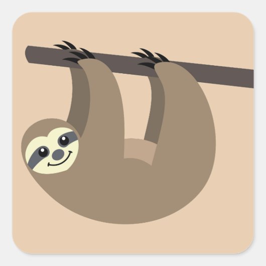 Cute Sloth Cartoon Vierkante Sticker (Voorkant)