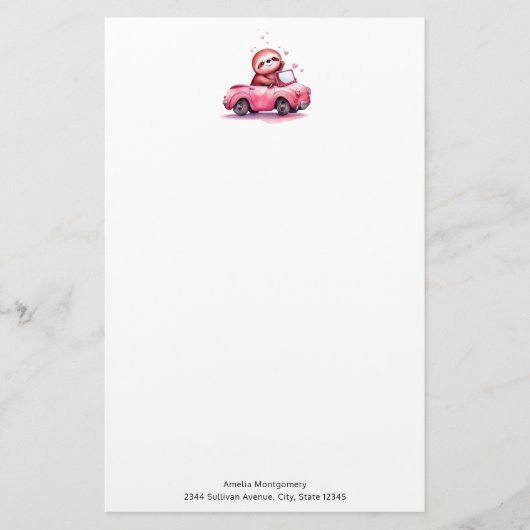 Cute Sloth Driving a Pink Convertible Briefpapier (Voorkant)