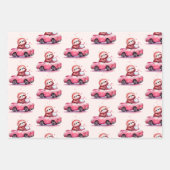 Cute Sloth Driving a Pink Convertible Pattern Inpakpapier Vel (Voorkant 3)