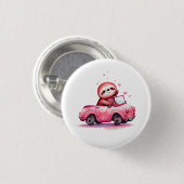 Cute Sloth Driving a Pink Convertible Ronde Button 3,2 Cm (Voorkant /achterkant)
