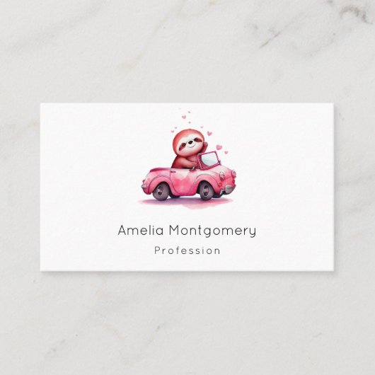 Cute Sloth Driving a Pink Convertible Visitekaartje (Voorkant)