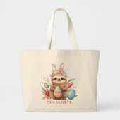 Cute Sloth Easter Bunny Rabbit Eggs Name Grote Tote Bag (Voorkant)