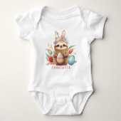 Cute Sloth Easter Bunny Rabbit Eggs Name Romper (Voorkant)