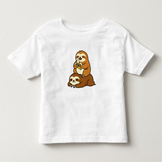 Cute Sloth Eating Banana on Lazy Sloth Funny Carto Kinder Shirts (Voorkant)