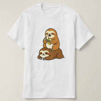 Cute Sloth Eating Banana on Lazy Sloth Funny Carto T-shirt