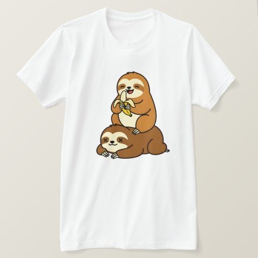 Cute Sloth Eating Banana on Lazy Sloth Funny Carto T-shirt (Design voorkant)