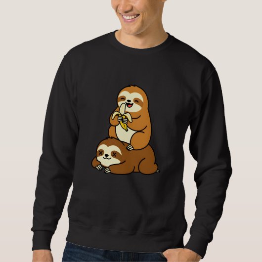 Cute Sloth Eating Banana on Lazy Sloth Funny Carto Trui (Voorkant)