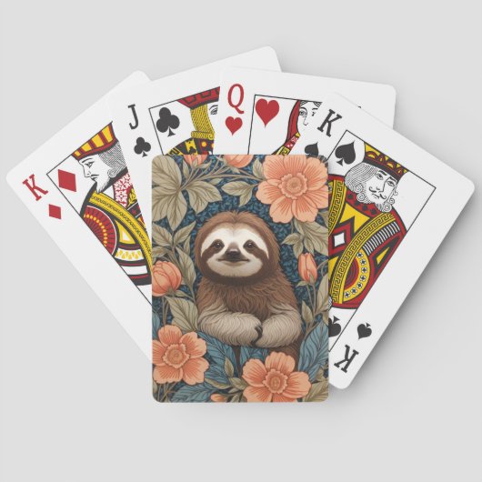 Cute Sloth Elegant Floral William Morris Inspired Pokerkaarten (Achterkant)