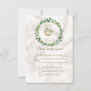 Cute Sloth Eucalyptus WreatBaby shower RSVP Kaartje