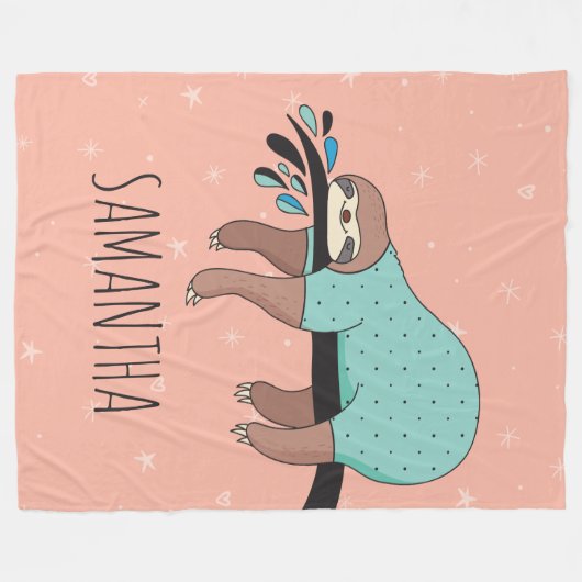 Cute Sloth Fleece Deken (Voorkant (Horizontaal))