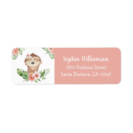 Cute Sloth Floral Birthday Blush Pink Etiket (Voorkant)
