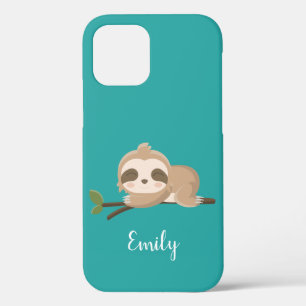 Cute sloth gepersonaliseerde naam iPhone 12 hoesje