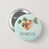 Cute Sloth Hanging Up Down Birthday Girl Ronde Button 5,7 Cm (Voorkant /achterkant)