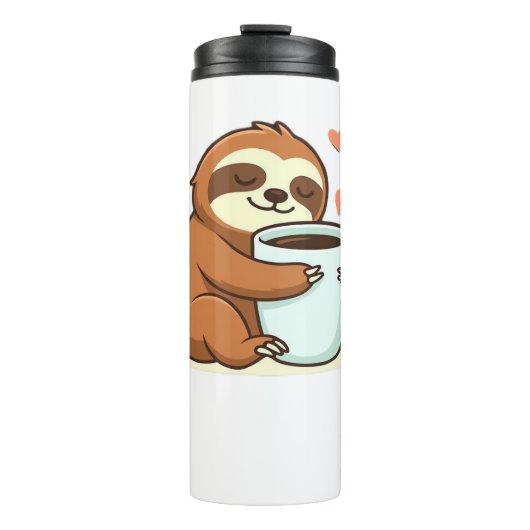 Cute Sloth Hugging Big Coffee Cup Premium T-Shirt Thermosbeker (Voorkant)