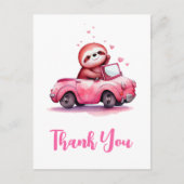 Cute Sloth in a Pink Convertible Thank You Briefkaart (Voorkant)