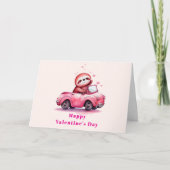 Cute Sloth in a Pink Convertible Valentine's Day Feestdagen Kaart (Voorkant)