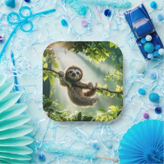 Cute Sloth In Backlit By Sunbeams Papieren Bordje (Feest)