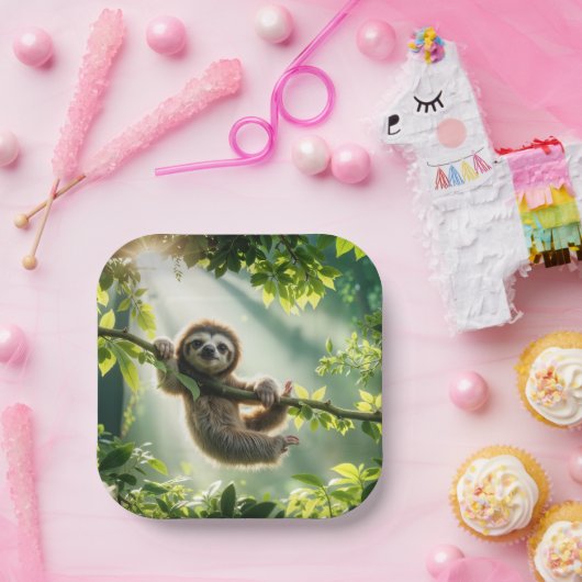 Cute Sloth In Backlit By Sunbeams Papieren Bordje (Feest)