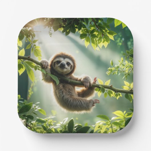 Cute Sloth In Backlit By Sunbeams Papieren Bordje (Voorkant)