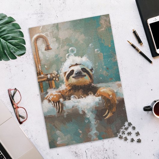 Cute Sloth in Bubble Bath Jigsaw Puzzle
