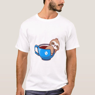 Cute Sloth in Coffee Cup – Funny Sloth Cartoon Des T-shirt