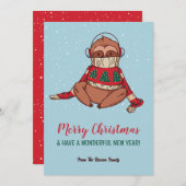 Cute Sloth in Sweater Snowy Winter Merry Kerstmis Feestdagenkaart (Voorkant / Achterkant)