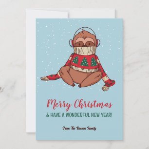 Cute Sloth in Sweater Snowy Winter Merry Kerstmis Feestdagenkaart